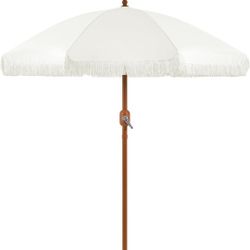 7.5ft Patio Umbrella with Tassels, Fringe Portable Beach Umbrella, Umbrella Outdoor Patio with Crank