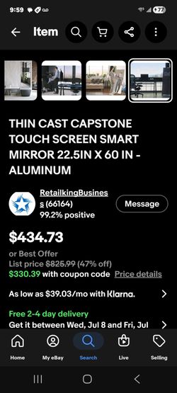 Thin cast Capstone touchscreen smart mirror..