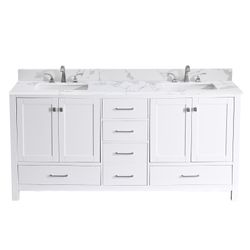 72 inch Bathroom Vanity Set Double Sink Bathroom Vanity with White Engineered Stone Top