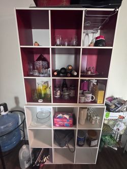 18-Cube Organizer Shelf / Bookcase – Two-Tone White & Burgundy