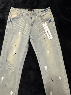 PURPLE Men’s Gray Light Wash Distressed Skinny Slim Denim Jeans Size 30 NWT