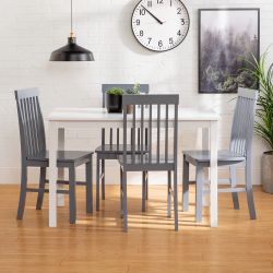 *BRAND NEW SEALED* 5-Peice Dining Set With X Back Chairs- White/Grey