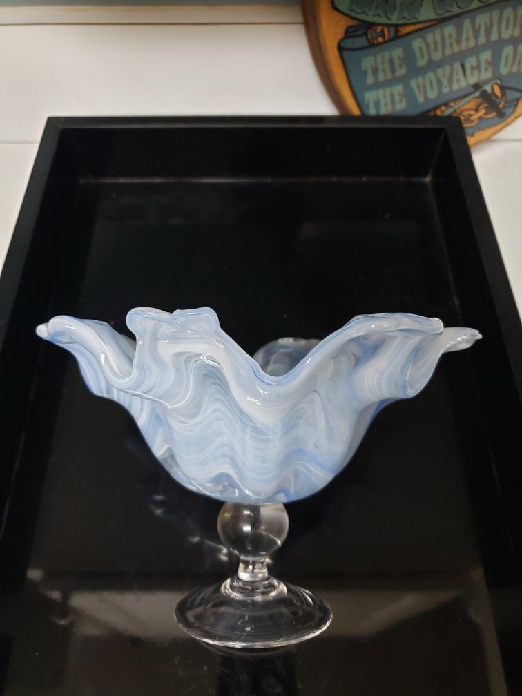 Vintage Murano art glass pedestal bowl w/ crystal ball stem