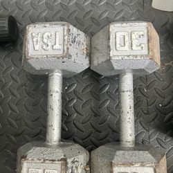 Pair Of 30lb Steel Hex Dumbbells Total 60lb