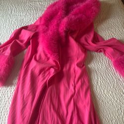 Hot Pink Long Coat with Fur Trim