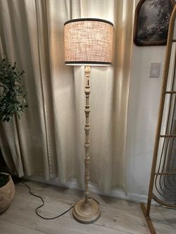 Farmhouse Distressed Wood Spindle Floor Lamp with 2 Shades Boho Decor