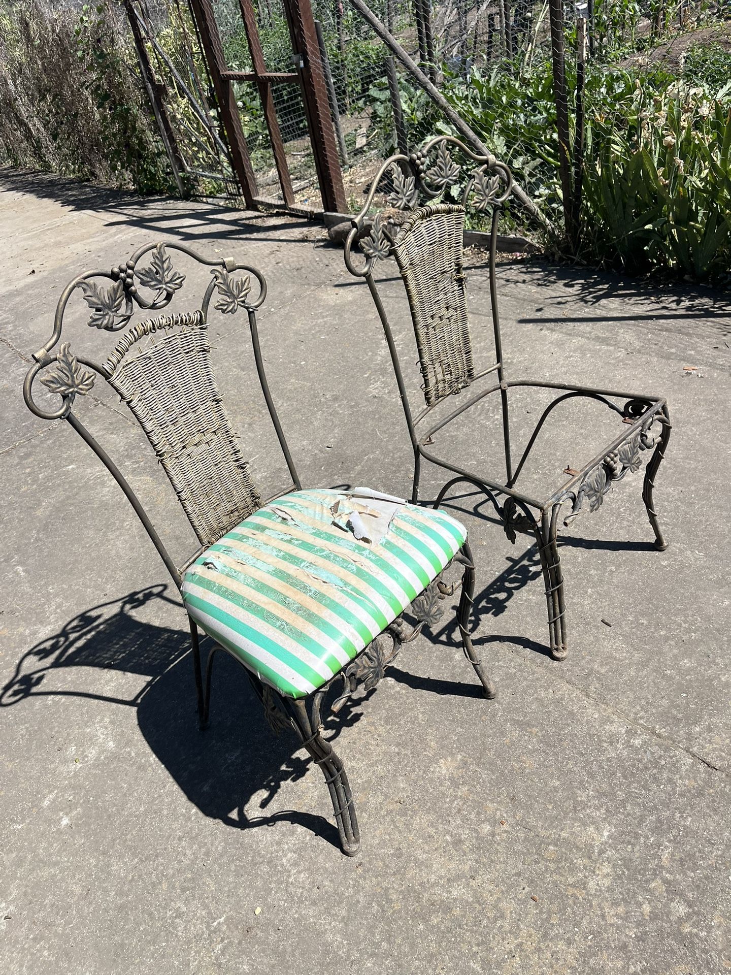 Chairs - Heavy Duty Wrought Iron Seating for Restoration. Please Note: Chairs are Not Bent nor Warped! Only $25 for Both !!