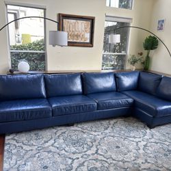 West Elm Vega Leather Sectional Sofa 122” Navy