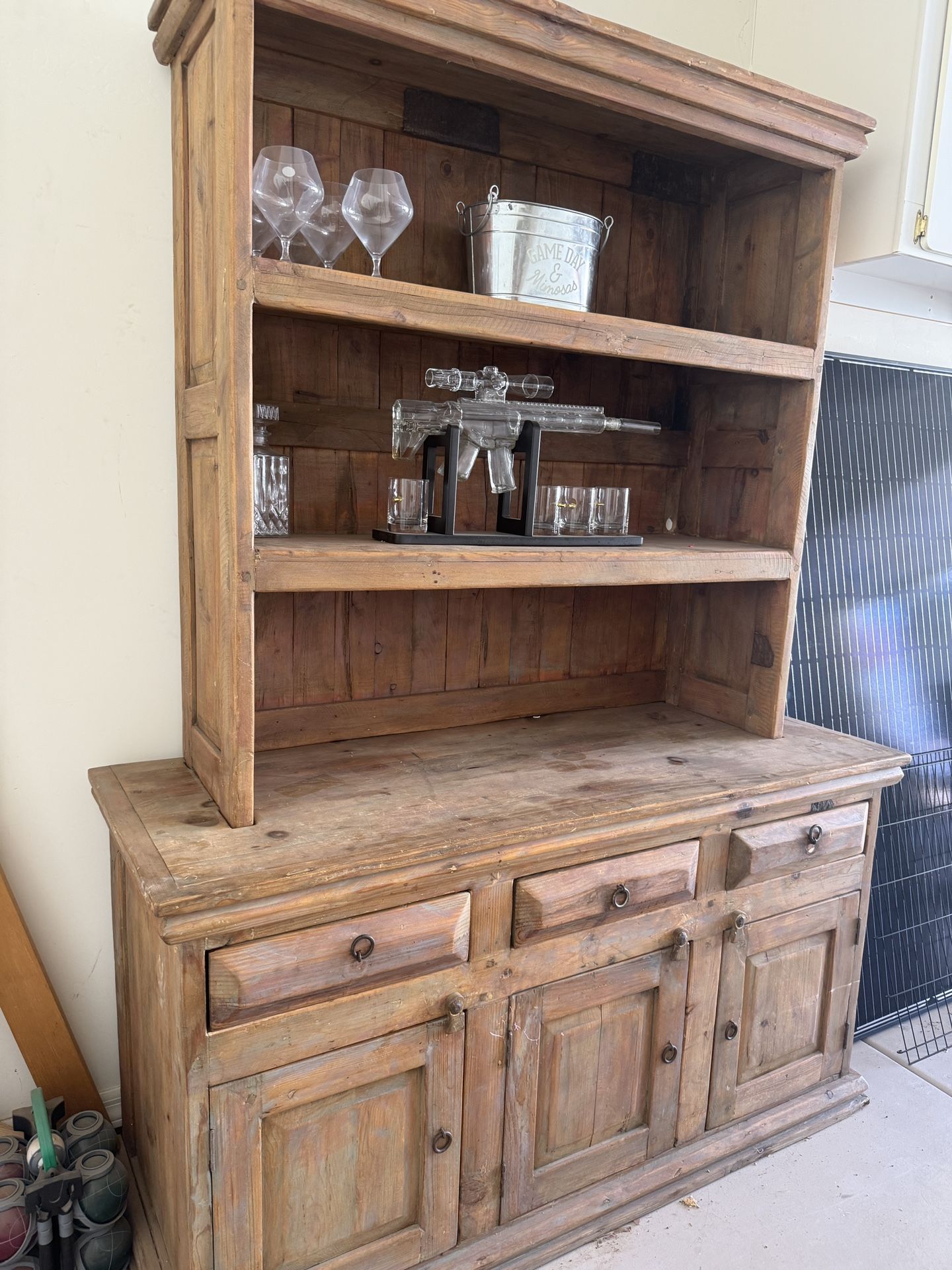 Rustic Solid Wood Hutch / Buffet Cabinet – Farmhouse Style $200