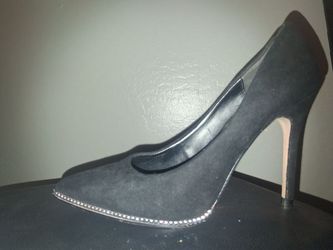 JustFab "Sandra" Black Faux Suede Rhinestone Pumps - Size 8