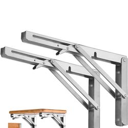 Storystore Folding Shelf Brackets - 10 Inch Heavy Duty Stainless Steel Collapsible Shelf Bracket for Bench Table, Space Saving DIY Bracket, Max Load: