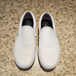 White Leather Vans Slip Ons (Men Size 9.5)