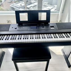 Yamaha Digital Piano Keyboard Setup + Seat/Stool + Headphones/Mic BUNDLE