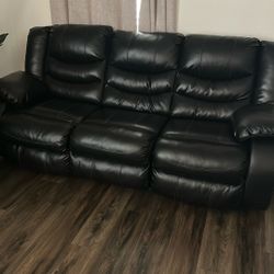Black  Fauk Leather Sofa And Love Seat