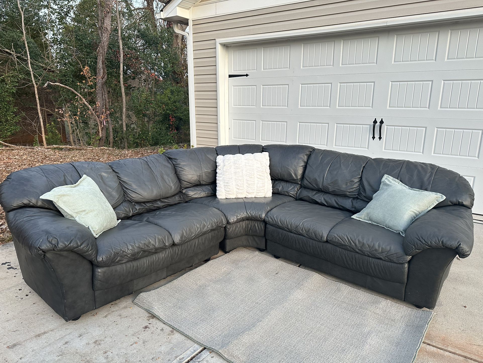 Dark Grey Leather Sectional