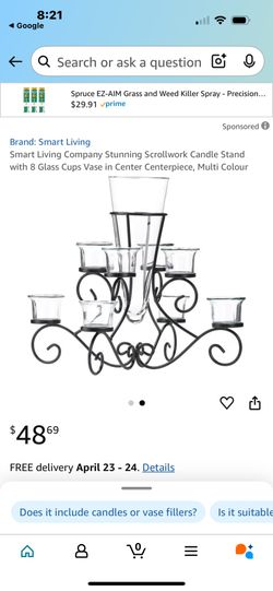 Wrought Iron & Glass Candle Holder and Candles