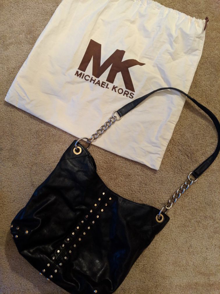 MICHAEL KORS black studded large hobo style purse - needs inside repaired and plating on studs - bag included
