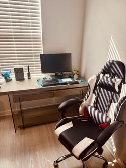 Wooden And Glass Desk + GTP Player Chair 
