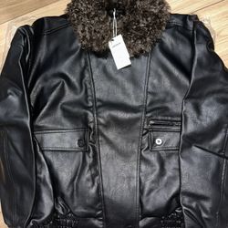 Cotton On Darcy Faux Leather Bomber Black Womens Small/Medium BRAND NEW $160 Retail