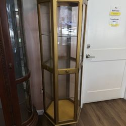Vintage Hexagonal Display Cabinet with Glass Shelves 