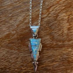 Vintage Calvin Begay SS Opal Inlay Pendant