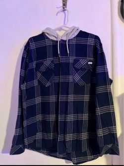 Blue Plaid Flannel Shirt with Hood