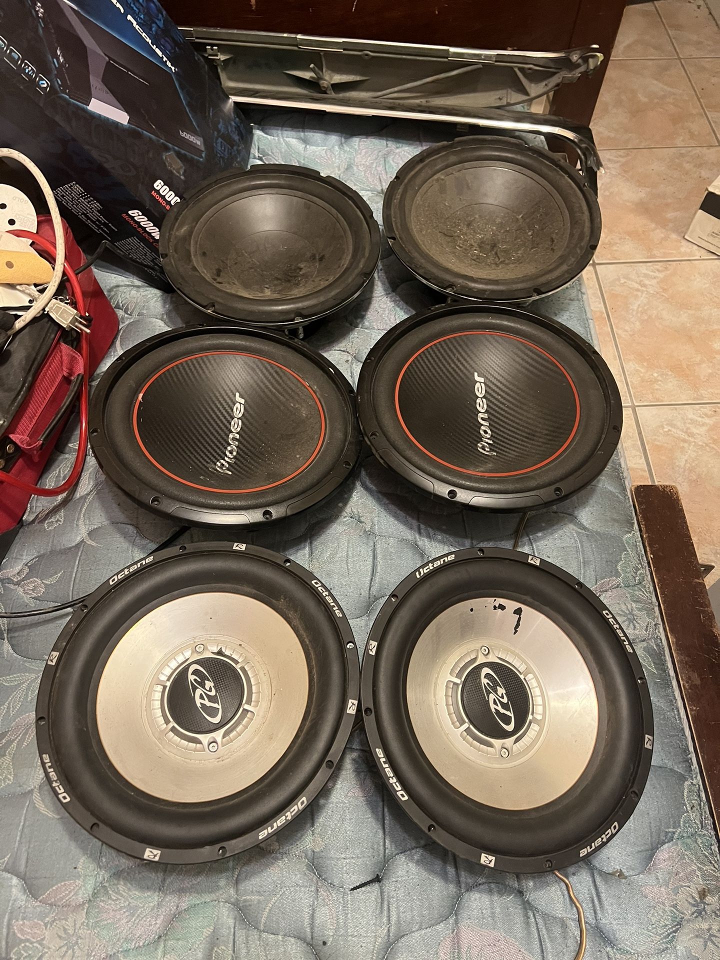 2 Pioneer 2 Phoenix Gold 2 Theatre Research 12 Inch Subwoofers 