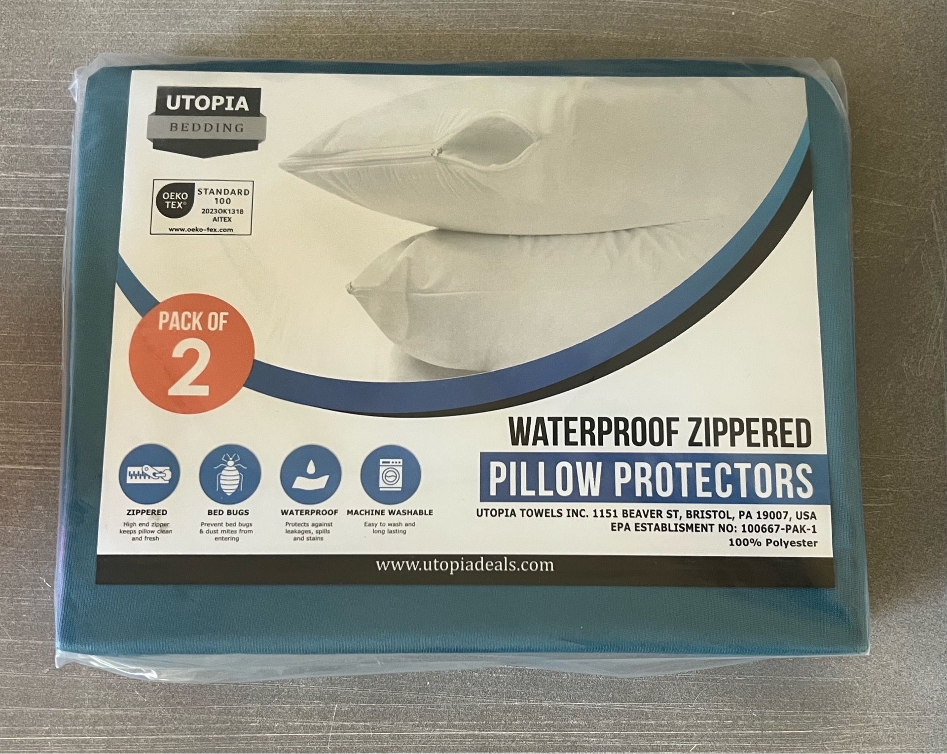 Blue Waterproof Zippered Pillow Protectors