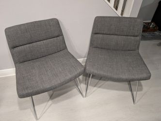 Pair of Modern Mid-Century Style Accent Chairs – Textured Grey / Chrome Sled Base (Free Pillows)