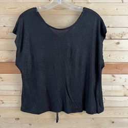 Jennifer Lopez Women’s Black Glitter Sheen Drawstring Accent Blouse top size S