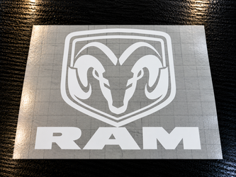 RAM Truck Logo White Vinyl Decal 🐏 – Dodge RAM Car & Truck Window Sticker $!0