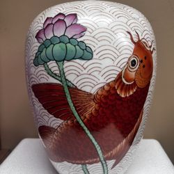 Antique Chinese Ginger Jar Porcelain (hand painted Koi and Lotus)