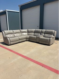 Gray Leather Power Reclining Sectional Couch Delivery Available 🚚
