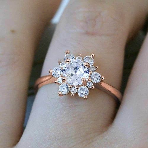 "Sweet Round Flower Pure Zircon Thin Rose Gold Dainty Ring for Women, VIP377
  