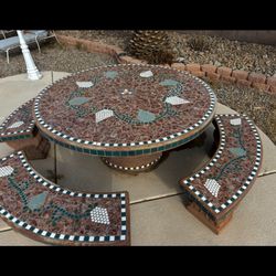 Mosaic Concrete Outdoor Table & Benches