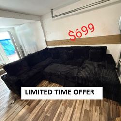 Large Corduroy Sectional Sleeper Sofa With Pull Out Bed  