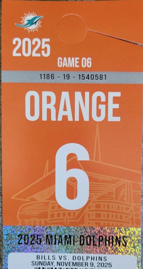 Miami Dolphins Orange Parking Pass 