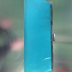 Elegant Teal Satin Clutch Purse with Silver Frame