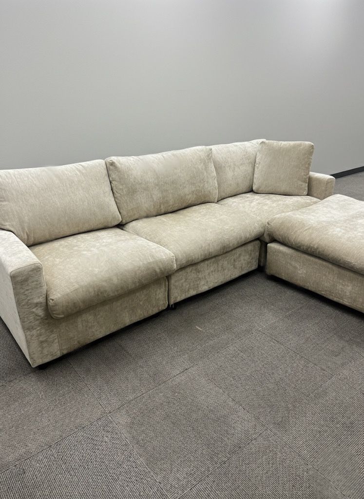 Beige Cloud Sectional Modular With Ottoman