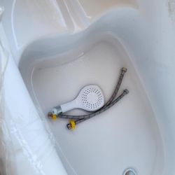 NEW !! Japanese style 59 in. Acrylic Deep Soaking Freestanding Bathtub with Faucets and Seat