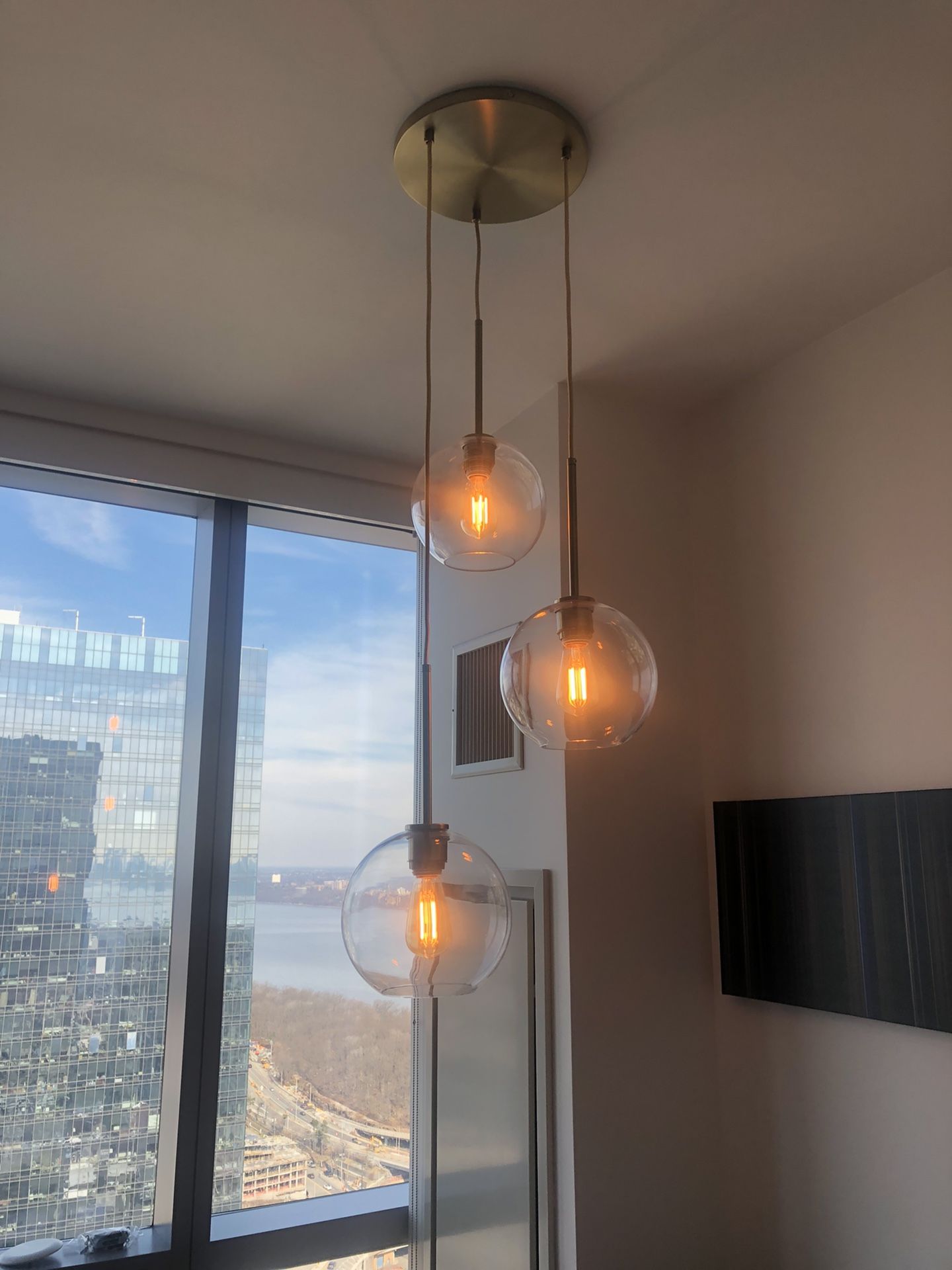 West Elm Brand Sculptural 3-light Globe Chandelier- Clear Glass