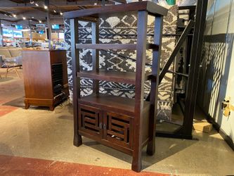 Dark Finish Asian Inspired Display Shelf w/ Cabinet