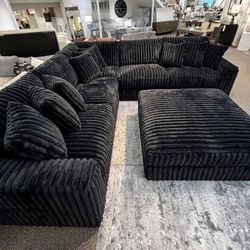 Mention Jon Green to the staff to confirm this price/offer! 🔥L Shaped Modular Corduroy Black Sectional Couch Set 🌟 Color Options 