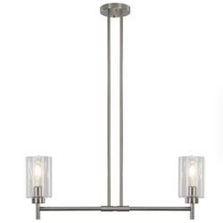 2-Light Sliver Nickel Industrial Linear Chandelier with Glass Shades 