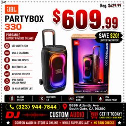 JBL PartyBox 330 Portable Battery Powered Speaker 15-Hour Playtime Bluetooth PA System 🚨 Payment Options Available 🚨 No Credit Needed 🚨