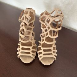 Candies Criss Cross Tan/beige Heels, Size 7 1/2, Used In Great Condition, $15, No Holds