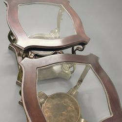 Set of 2 Solid Wood & Glass End Tables