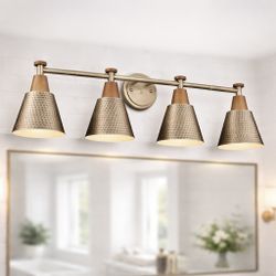 4-Light Bathroom Fixture Over Mirror Antique Brass Gold Wall Sconces Lamp 