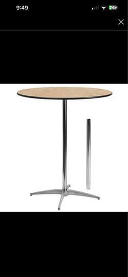 36'' Round Wood Cocktail Table with 30'' and 42'' Columns, Wood Bar Height Table for Commercial or Residential Use, Natural