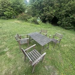 Wood Outdoor Dining Set: Table And 4 Chairs